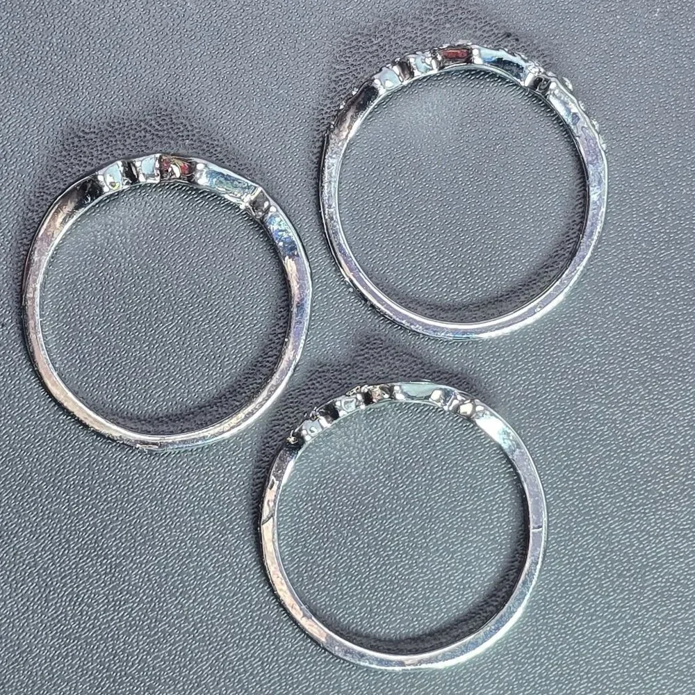 Set Of 3 Mountain-Inspired Silver-Tone Stacking Rings With Crystal Accents Size‎